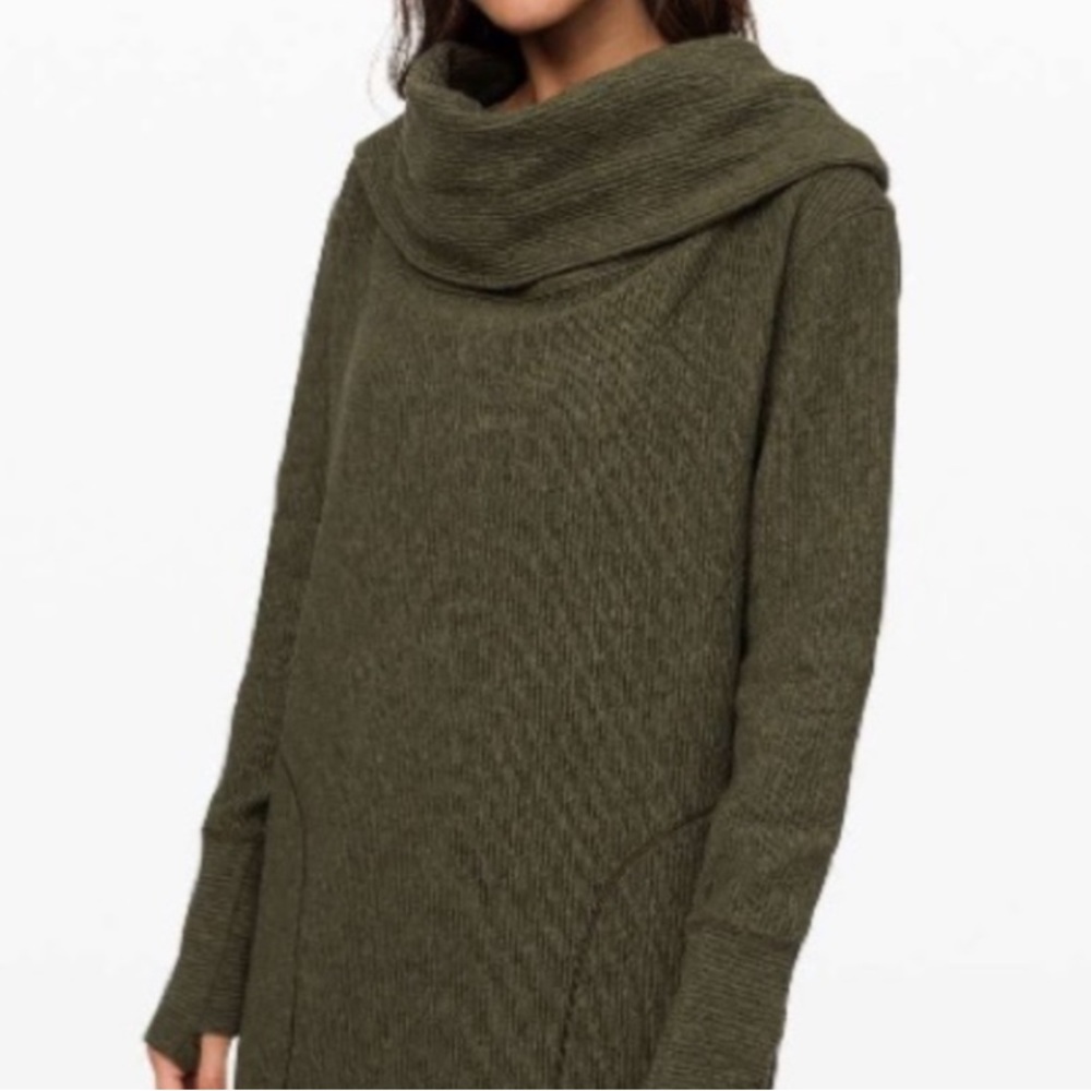 Lululemon Olive Green Ribbed Cowl Neck Sweater Size XS